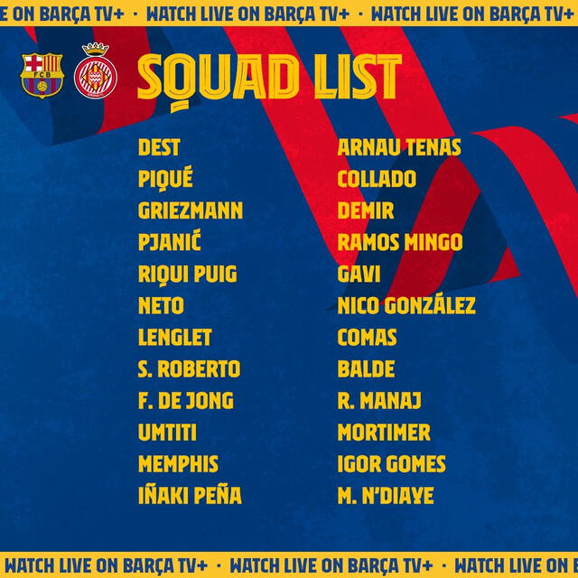 La lista de convocados del FC Barcelona para el partido amistoso. Foto: difusión