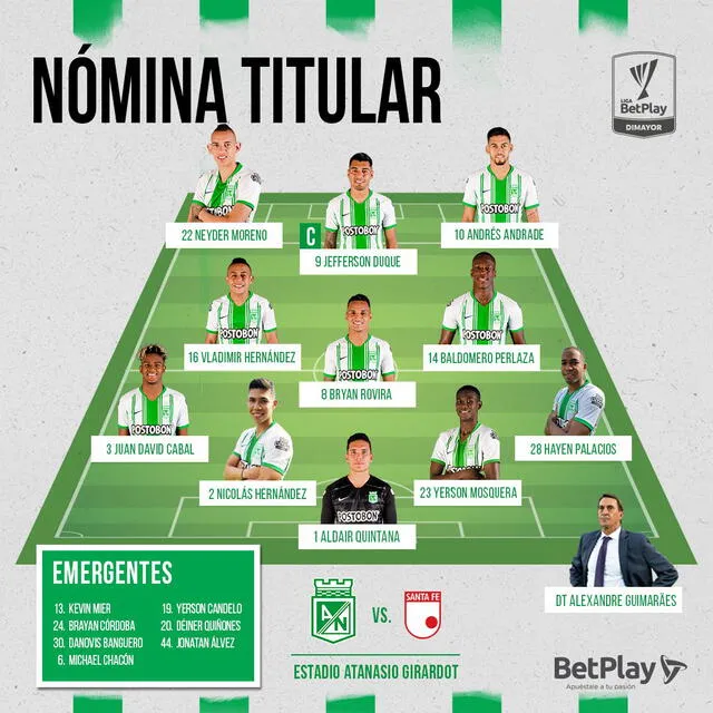 Equipo titular del Verde Paisa. Foto: Atlético Nacional/Twitter