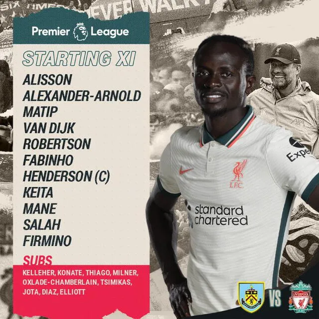 Once inicial Liverpool vs. Burnley. Foto: Liverpool