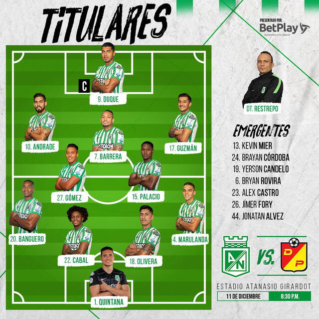 Titulares de Atlético Nacional. Foto: Atlético Nacional