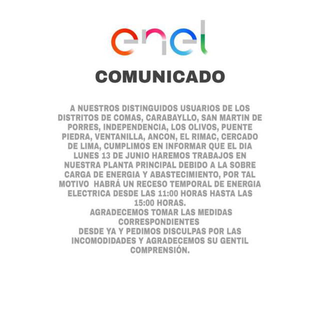 Comunicado Enel