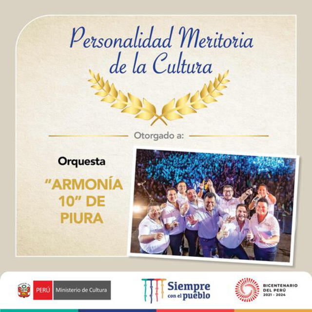 10.7.2022 | Publicación del Ministerio de Cultura sobre Armonía 10. Foto: Mincul/Facebook