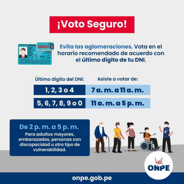 Horarios para acudir a votar. Foto: ONPE