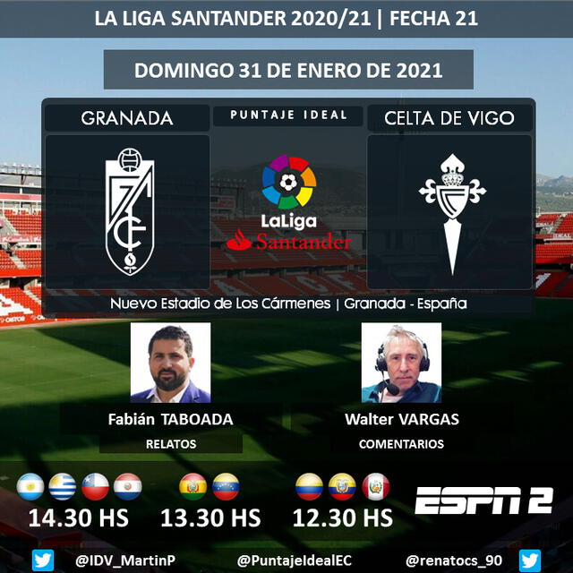 Granada vs. Celta vía ESPN 2. Foto: Puntaje Ideal/Twitter