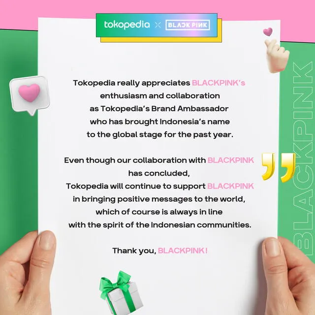 Tokopedia lanza anuncio sobre BLACKPINK y su contrato. Foto: vía Twitter/Tokopedia