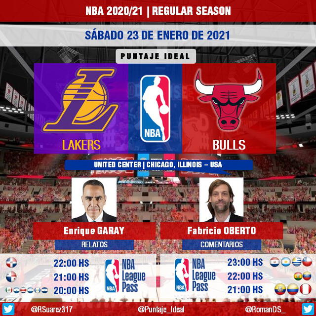 Lakers vs Bulls por NBA League Pass. Foto: Puntaje Ideal PE/Twitter