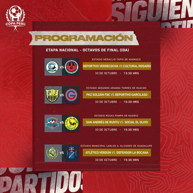 Programación de los octavos de final. Foto: Copa Perú