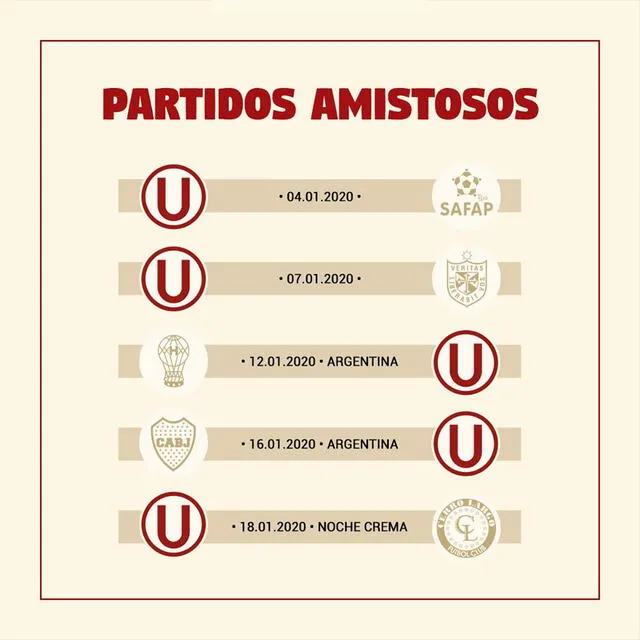 Cronograma de partidos que tendrá Universitario de Deportes en enero.
