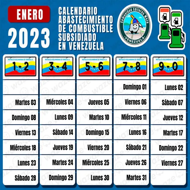 Cronograma de gasoluina subsidiada en Venezuela para enero de 2023