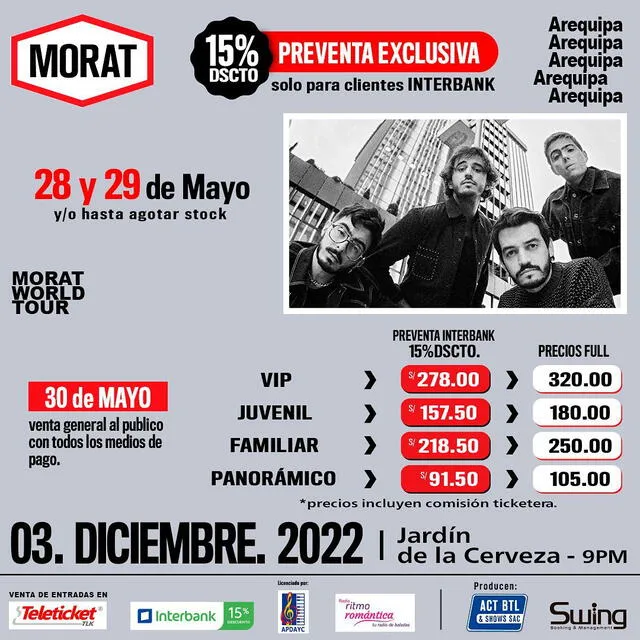 Zonas y precios para el concierto de Morat