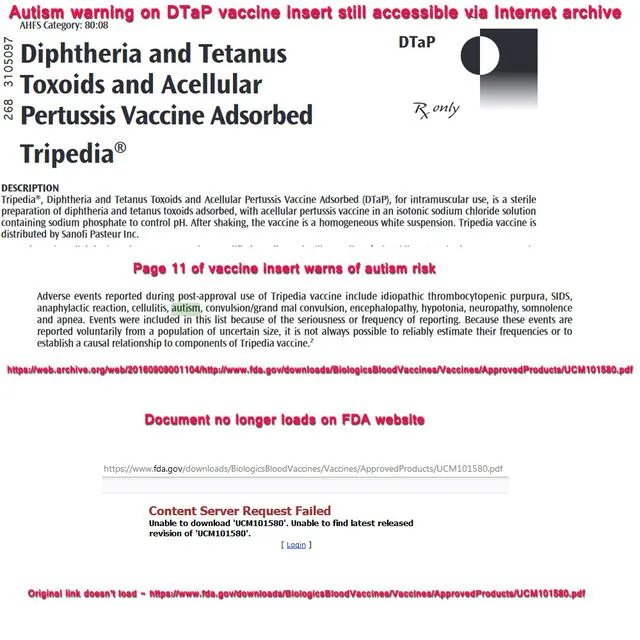 Imagen saca de contexto un link de la FDA sobre la vacuna contra la difteria y el tétanos. Foto: captura de Imgur.com.