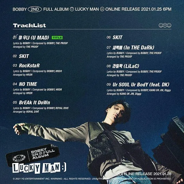 Lista de canciones del segundo álbum, Lucky man de Bobby de iKON. Foto: YG Entertainment
