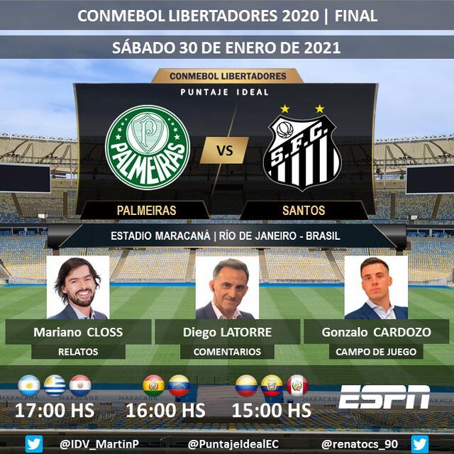 Santos vs. Palmeiras vía ESPN. Foto: Puntaje Ideal/Twitter
