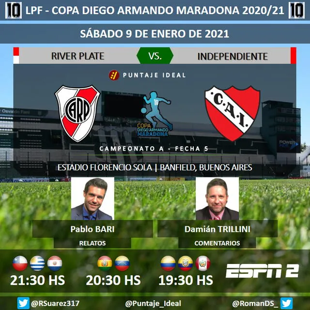 River Plate vs. Independiente por ESPN 2. Foto: Puntaje Ideal/Twitter