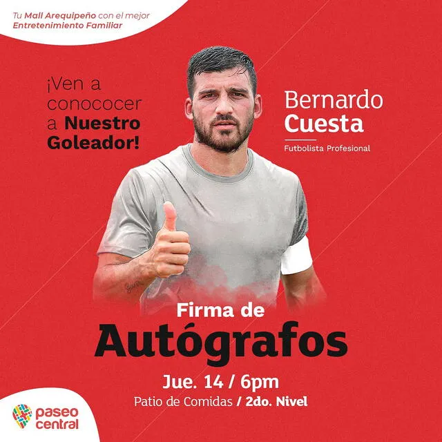 Capitán del FBC Melgar, Bernardo Cuesta firmará autógrafos este jueves 14