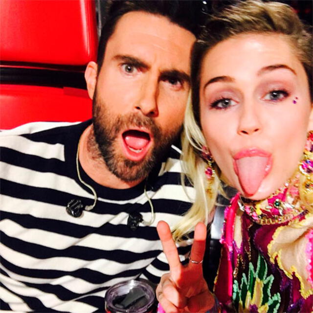 Adam Levine y Miley Cyrus en "La Voz". Foto: Instagram
