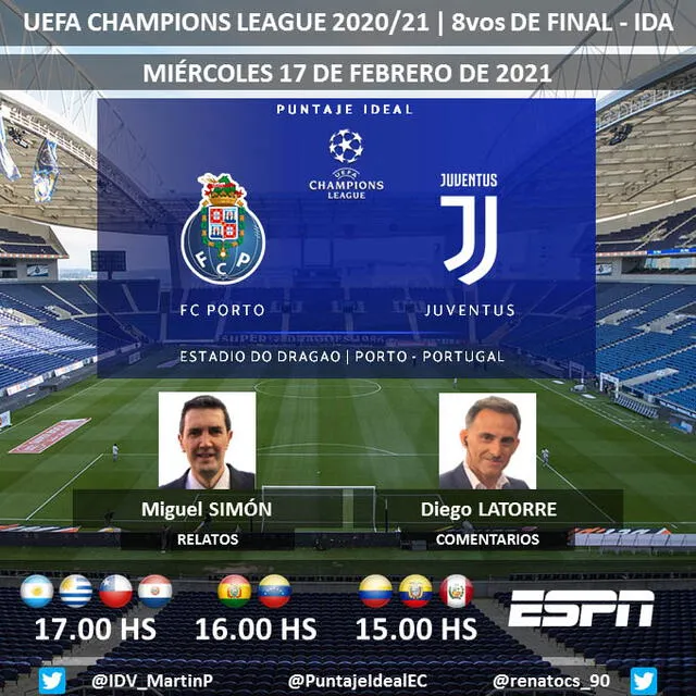 Porto vs Juventus por ESPN. Foto: Puntaje Ideal/Twitter