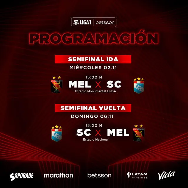 Programación semifinales Cristal vs. Melgar. Foto: Liga de Fútbol Profesional