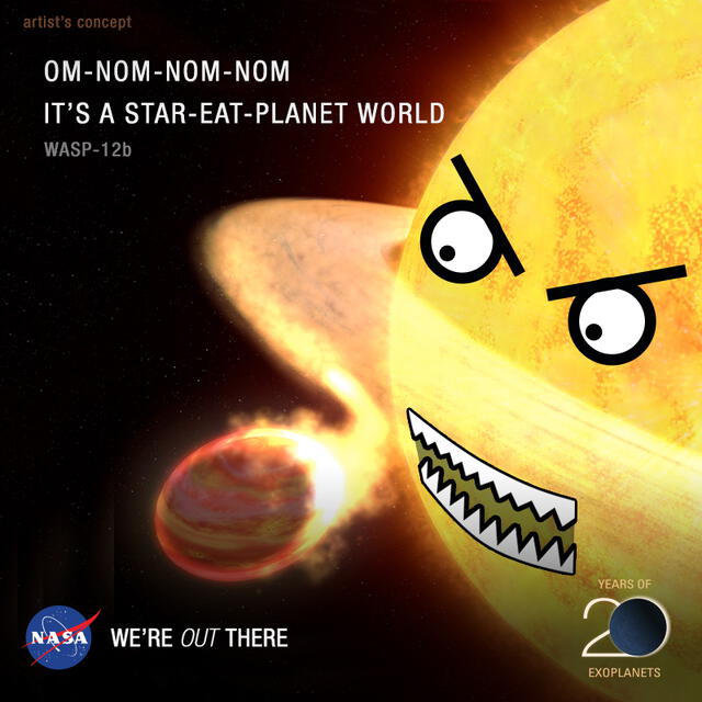 Caricatura donde la agencia espacial estadounidense explica cómo una estrella ve a un planeta canibalizado por ella. Foto: NASA