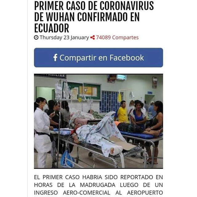 Captura de pantalla "confirmaba" un caso en Ecuador.