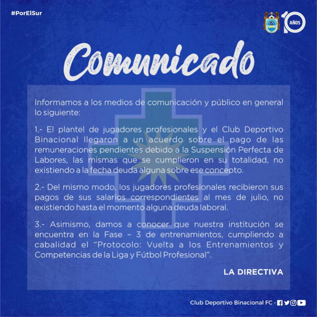 Comunicado Club Binacional.