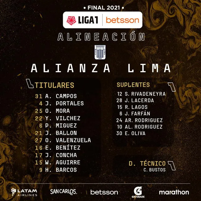 Equipo titular de Alianza Lima. Foto: Liga de Fútbol Profesional