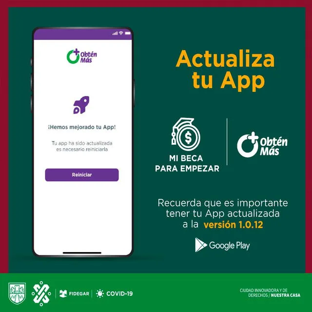 Fidegar recordó al público tener actualizada la app' de Obtén Más/Mi Beca para Empezar. Foto: fidegarmx/Facebook