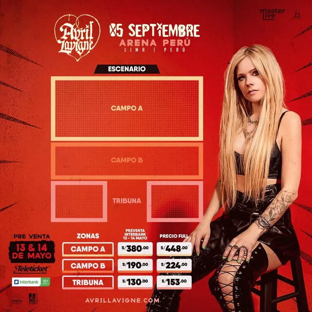 Avril Lavigne en Perú: precio de entradas y zonas
