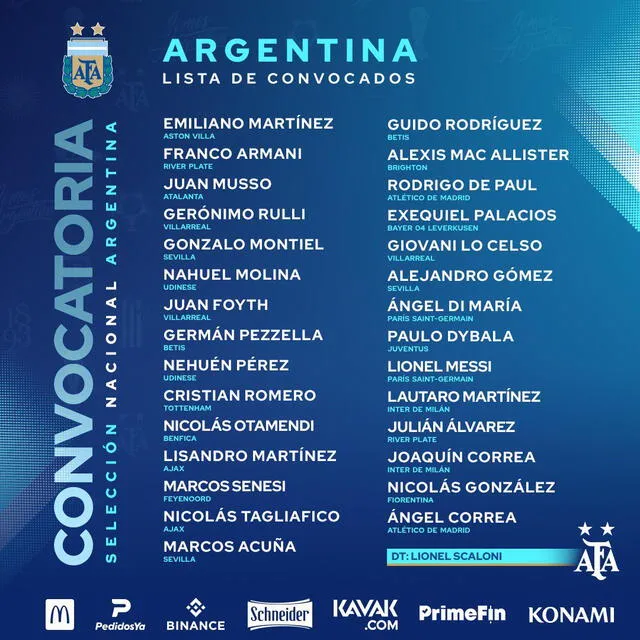 Convocados. Foto: selección argentina