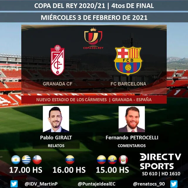 Granada vs Barcelona vía DirecTV Sports. Foto: Puntaje Ideal/Twitter