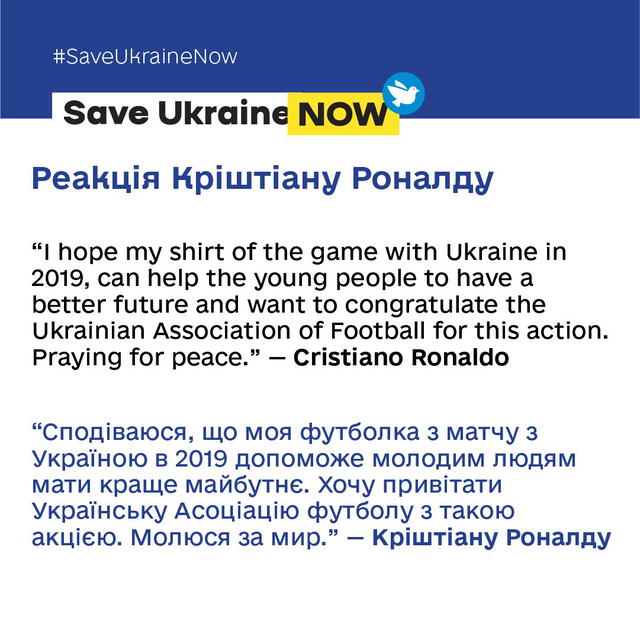 Cristiano Ronaldo mandó un mensaje a la iniciativa ‘Save Ukraine Now’. Foto: Facebook