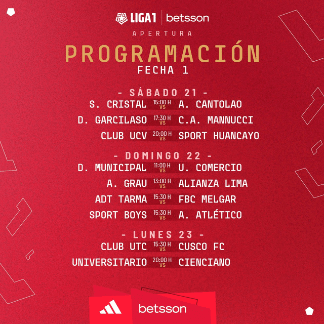 Programación de la fecha 1 de la Liga 1. Foto: Twitter