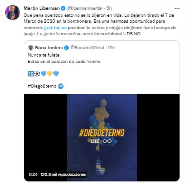 Boca Juniors le dedicó un video a Maradona el cual fue cuestionado por Liberman.