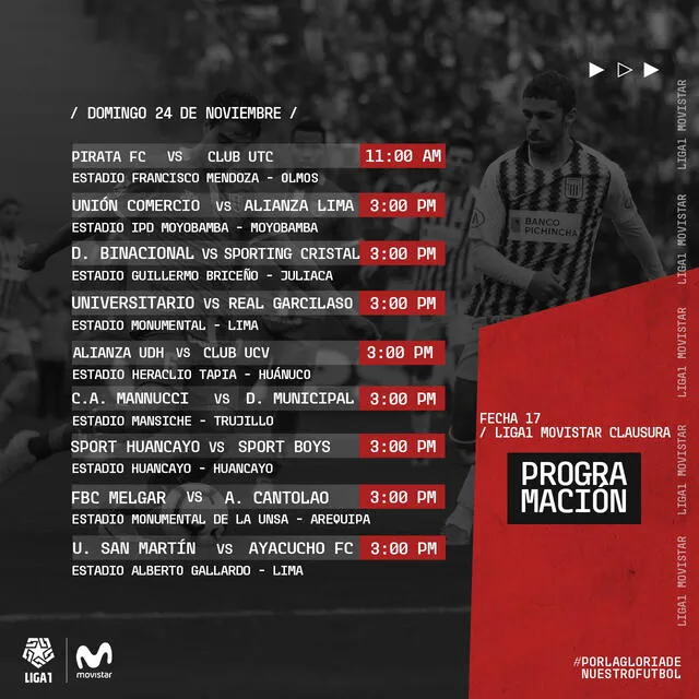 Programación de la fecha 17 del Torneo Clausura 2019 de la Liga 1.