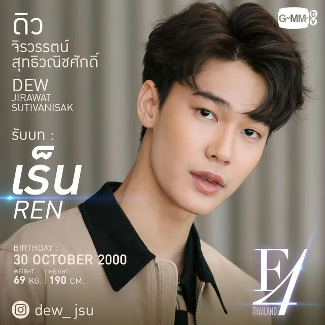 Dew Jirawat como Ren en  F4 Thailand, drama tailandés inspirado en Hana yori dango (Boys over Flowers o Meteor garden). Créditos: GMMTV