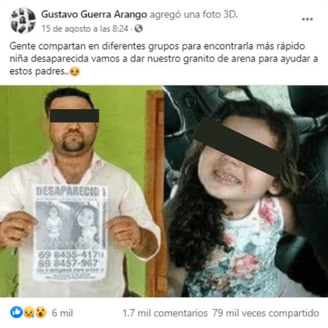 Publicación pedía que la composición fotográfica fuera compartida para "ubicar a la pequeña".