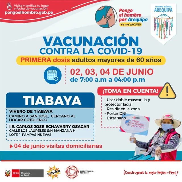 Arequipa: vacunarán a mayores de 60 años según el último dígito de DNI