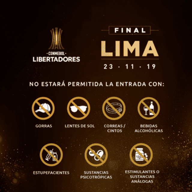 Objetos prohibidos para la final de la Copa Libertadores 2019.