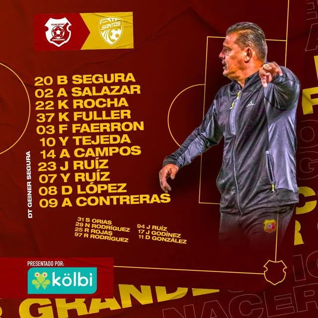 Alineación oficial. Foto: Herediano/Facebook   