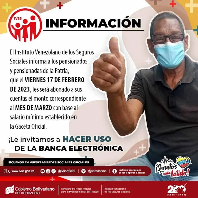 El Instituto Venezolano de los Seguros Sociales (IVSS) inició el pago de la pensión de marzo. Foto: @Somosivss/ Twitter   