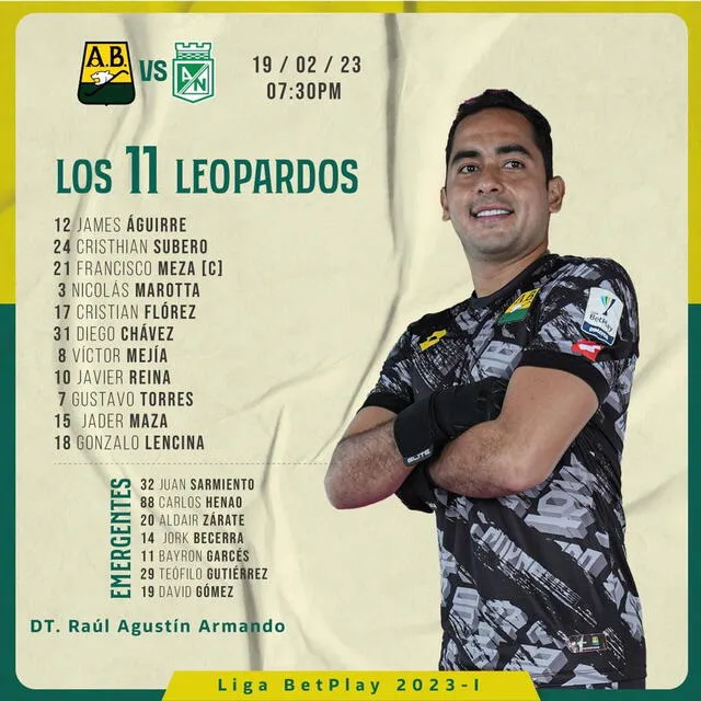  Formación inicial de los leopardos. Foto: Atlético Bucaramanga   