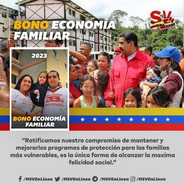  El Bono Economía Familiar se da todos los meses. Foto: Somos Venezuela/Twitter   