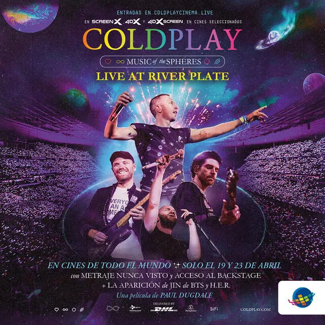  Concierto de Coldplay con Jin en Argentina será proyectado en Cinemark Perú. Foto: Cinemark   