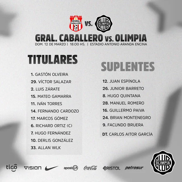  Equipo titular del Decano. Foto: Club Olimpia   