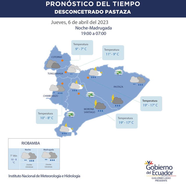 Segundo pronóstico de lluvias para la Sierra y Amazonía Centro Sur de Ecuador hoy, jueves 6 de abril. Foto: Twitter/Inamhi.
