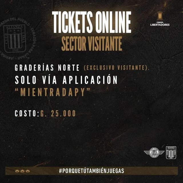 Precio de entradas de visitante para Libertad vs. Alianza Lima. Foto: Alianza Lima   