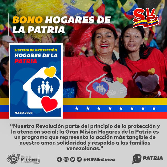  Somos Venezuela informa de la entrega del Bono Hogares de la Patria, mayo 2023. Foto: MSVEnLinea/ Twitter   