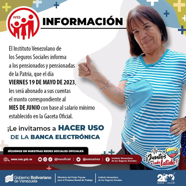 El pago iniciará el 19 y no el 22 de mayo por el próximo feriado bancario. Foto: Twitter/IVSS.