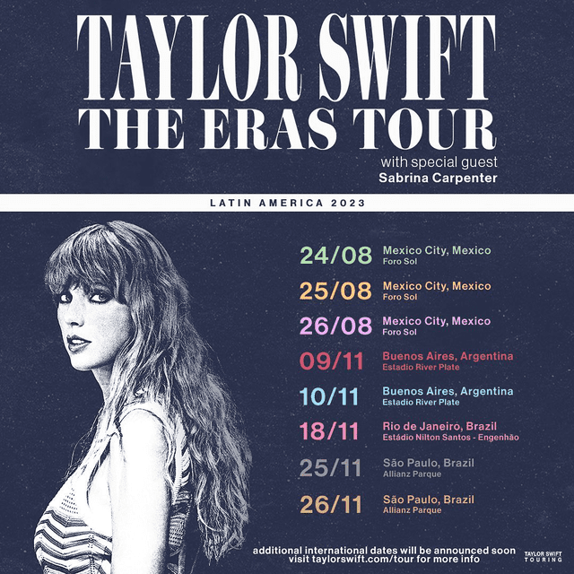 Taylor Swift, fechas "The eras tour" en Latinoamérica. Foto: Instagram    