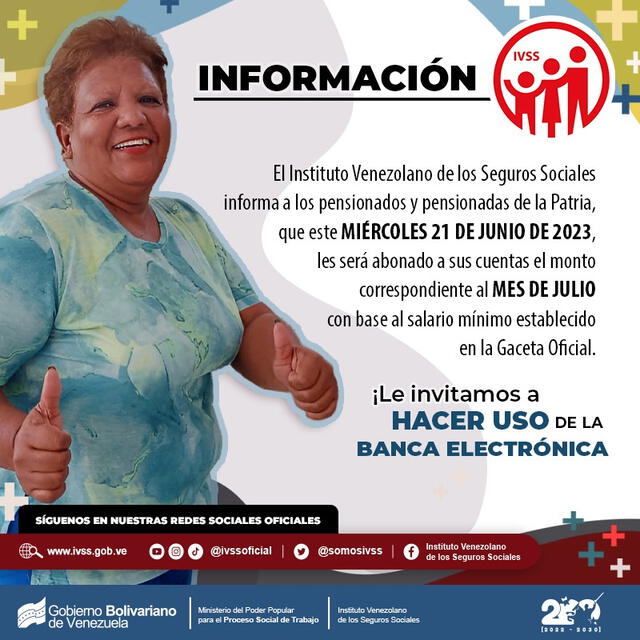 Pago de julio de pensión IVSS en Venezuela. Foto: IVSS   